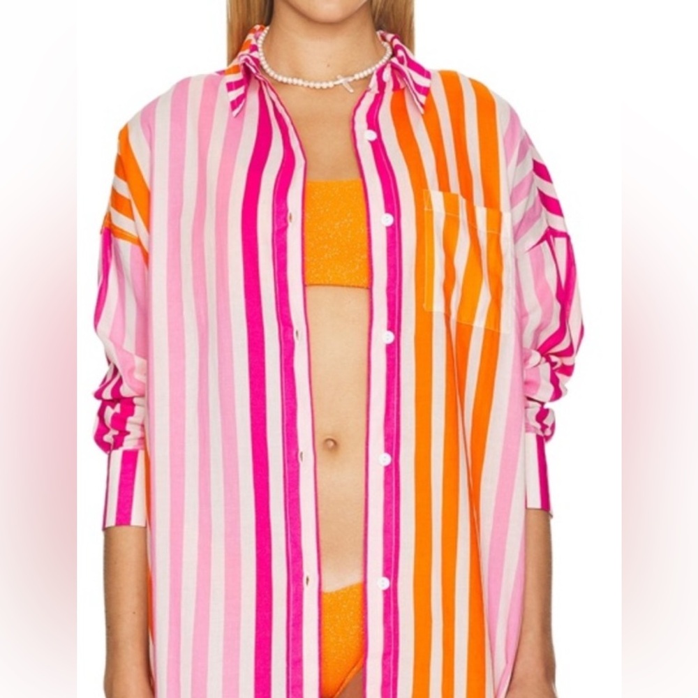 NWOT Beach Riot Alexa Vibrant Striped Button-Up Top Size S M 46”